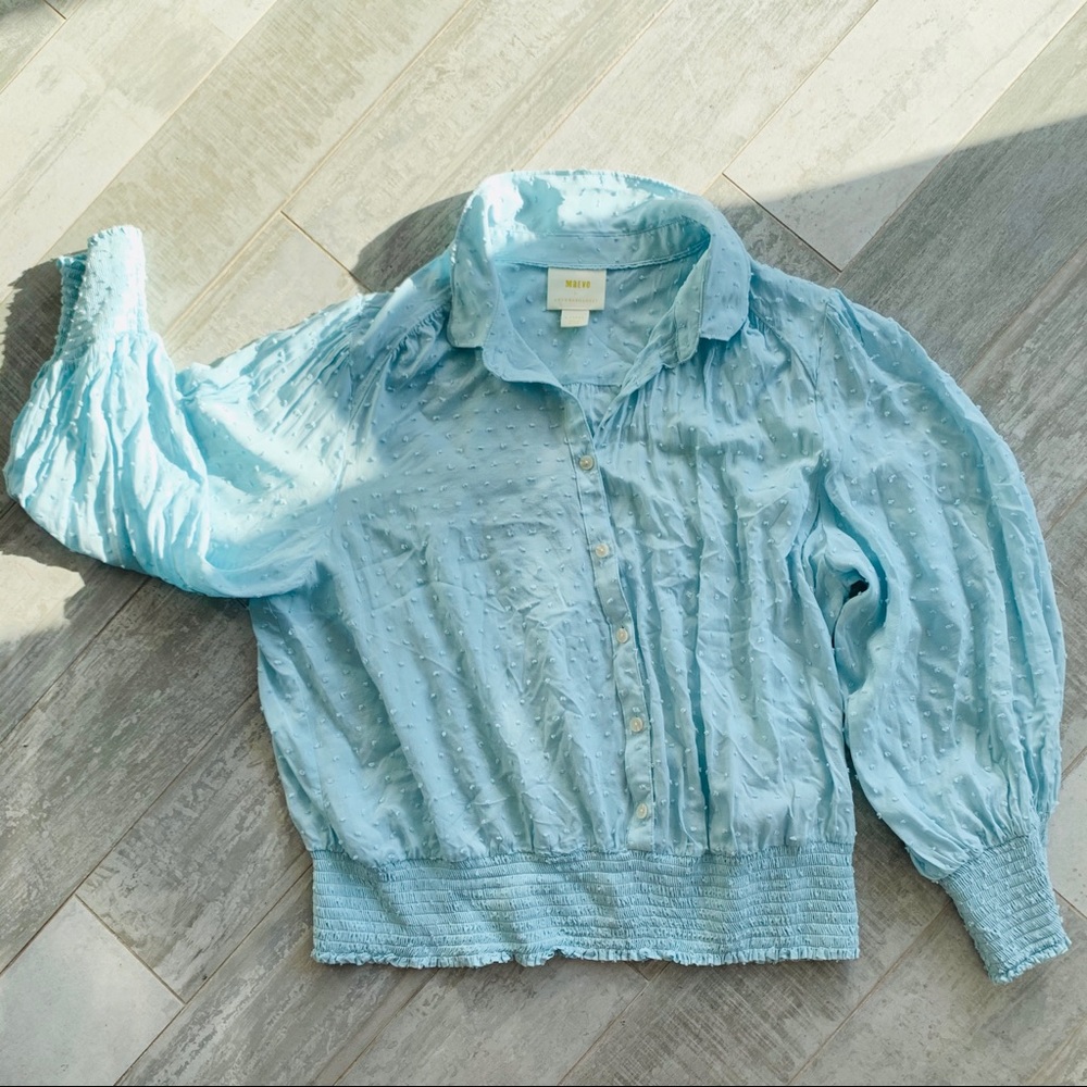 Anthro Maeve Puff Dramatic Sleeves Sky Blue Blouse - Picture 11 of 16